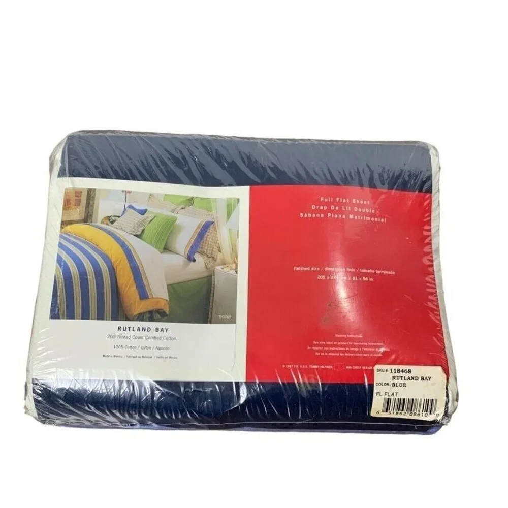 Vintage 1997 Tommy Hilfiger Rutland Bay Full Size Flat Sheet Combed Cotton New